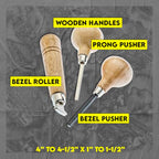 SE Stone Setting Prong and Bezel Set, Set of 3 Jewelry Stone Setting Tools, Jewelry Stone Prong Pusher, Durable Tips, Ergonomic Wooden Handles
