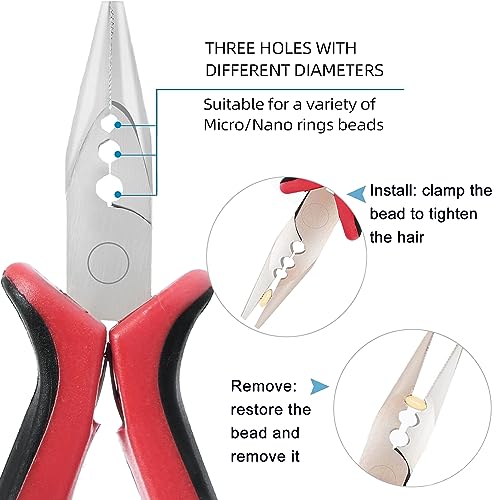 Hair Extensions Pliers 3-Hole for Micro Nano Ring Hair Extensions Opener and Removal,Needle Nose Pliers with 3 Holes Serrated Jaws Mini Plier 1pc