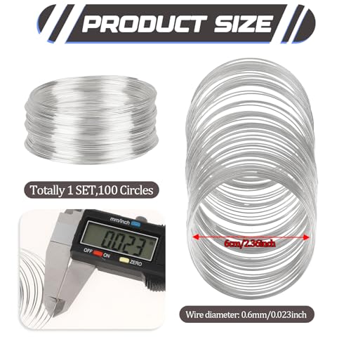 100 Loop Memory Wire for Beads Jewelry Making - Silver Steel Wire for Bracelet and DIY Crafts