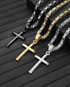 Exquisite Cross Necklace for Men and Women, Silver/Gold/Black Cross Chain with Top-grade 316L Stainless Steel Cross Pendant, 18-24 Inch Box/Byzantine Chains - color: Luxury Gold, size: 24 Inch=61CM, style: Byzantine Chain with Medium Pendant