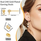 Beebeecraft 100PCS 24K Gold Plated Earring Studs with Loop Ball Post Earring Findings with 100Pcs Butterfly Ear Back for DIY Jewelry Dangle Earring Making(15x7mm, Ball: 4mm) - color: Gold, size: 4mm Ball