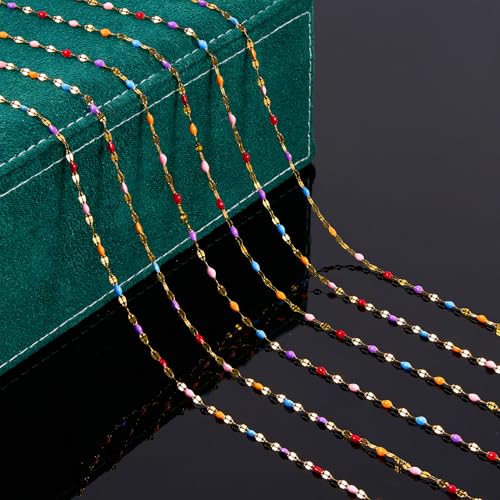 UMAOKANG 16.4 Feet Colorful Enamel Chains for Jewelry Making Gold Plated Stainless Steel Thin Chain Necklace Bracelet DIY Supplies - color: Gold-Purple Colorful