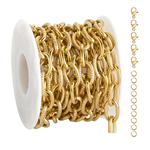 UMAOKANG 2 Yard Gold Plated Chains for Jewelry Making Stainless Steel Oval Chain on Spool Jewelry Making Chains Bulk - color: Oval (Gold)
