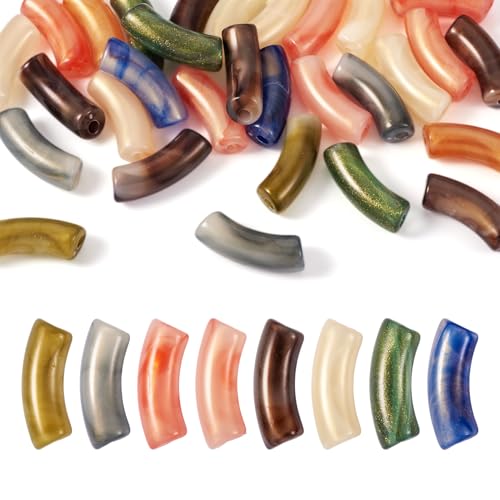 Spritewelry 30 pcs Acrylic Tube Beads for Bracelets Making Shiny Chunky Bamboo Tube Beads Noodle Curved Beads Bangle Acrylic Beads with Glitter for Jewelry Making Friendship Bangles - color: Mix Colors-Glitter
