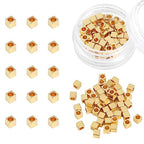 BEADIA 14K Gold Plated Cube Spacer Beads Right Angle 3x3mm 50pcs for Jewelry Making Findings Non Tarnish - color: 14K Gold, size: 3x3mm Right Angle Cube