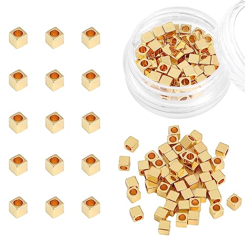 BEADIA 14K Gold Plated Cube Spacer Beads Right Angle 3x3mm 50pcs for Jewelry Making Findings Non Tarnish - color: 14K Gold, size: 3x3mm Right Angle Cube