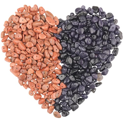 400Pcs Natural Chip Stone Beads for Jewelry Making Gold Sandstone & Blue Sandstone Pre-Drilled Irregular Healing Crystal Loose Beads for DIY Necklace Bracelet Earrings Ring Craft Supplies - color: Blue Sandstone + Gold Sandstone (2 Strands-62")