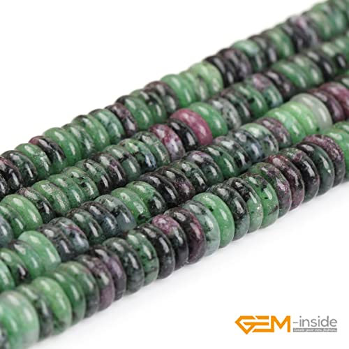 GEM-Inside 2x6mm Natural Green Ruby Zoisite Stone Semi-Gemstone Heishi Disc Rondelle Spacer Beads for Jewelry Making Full 15" Strand Energy Stone Healing Power Crystal - color: Green Ruby Zoisite