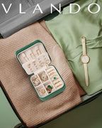 VLANDO Travel Jewelry Case, Small Travel Jewelry Organizer Box for Girls Women - Dark Green - color: Dark Green