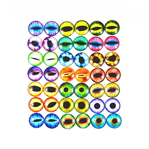 Julie Wang 20mm 40pcs Dragon Eyes Flatback Round time gem cover Mixed Style Glass Cabochon Dome for Fantasy Jewelry Animal Crafts DIY Findings - size: 20MM-40PCS