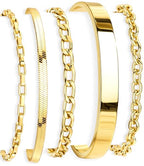 Gold Bracelets Set for Women Stack, Chunky Thick Bracelets Stack for Women Trendy, Simple Dainty Thin Gold Plated Cuff Stackable Bracelets With Beaded Cuban Paperclip Snake Rope Bangle Hand Chain Jewelry - style: Style 08-gold