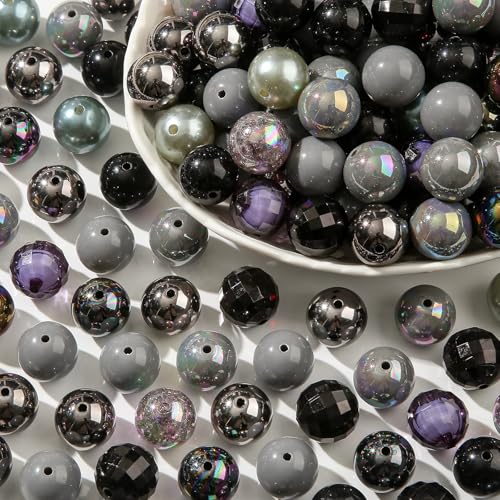 20mm Acrylic Beads 120pcs Black&Grey Chunk Bubblegum Bead 20mm Multicolor Beadable Pen Ball Beads for Pen Bag Jewelry Making Necklace Bracelets (Grey) - color: grey