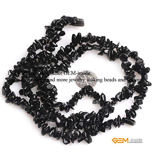 GEM-Inside Black Glass Chips Gemstone Loose Beads 7-8MM Crystal Energy Stone Power for Jewelry Making 34" - color: Black Glass