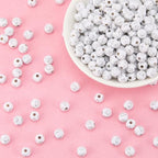 500Pcs Round Cross Beads 8mm Acrylic Bead Silver Easter Crosses Crucifix Pattern White Ball Shaped Loose Spacer for Bracelets Earrings Necklace Pendants Jewelry Making Crafts Holy Accessories - color: White