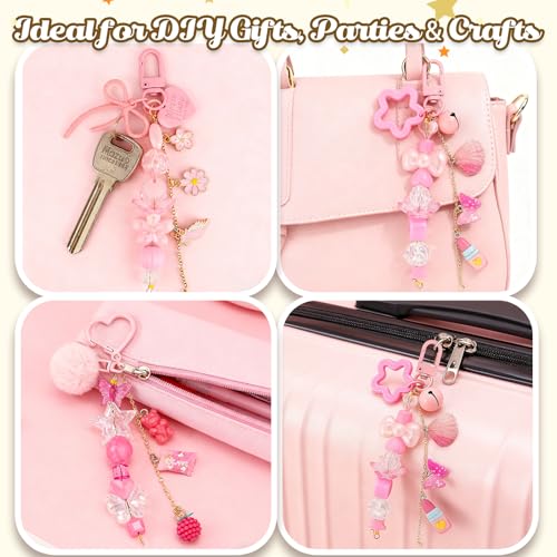 Ecoofor 249Pcs Keychain Making Kit for Kids & Adults – Includes 15 Keychain Clips, 16.4 Feet Chains, 100 Charms, Beading Accessories, Jewelry Pliers – DIY Bag Charms & Jewelry Craft Kit Supplies - color: Elegant Pink Set