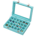 MeJell 24 Slot Velvet Glass Jewelry Box Organizer Rings Earrings Tray Display Storage Case