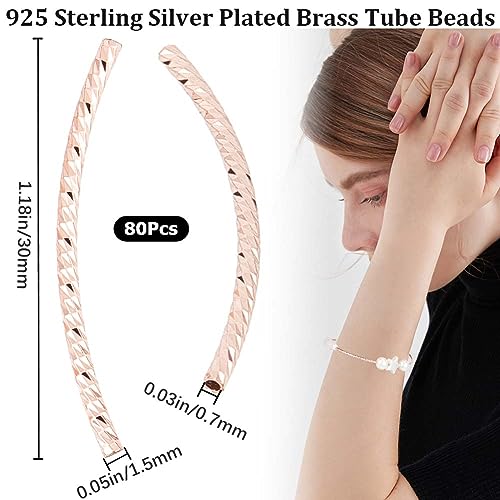 CREATCABIN 80 Pcs Rose Gold Curved Tube Bead Brass Fish Scale 2-Hole Noodle Bead Long Curved Tube Spacer Connector Bulk for Jewelry Making Charms Bracelet Necklaces Accessories 20mm - color: Rose Gold