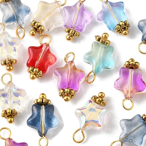 Ipotkitt 100 Pcs Electroplate Glass Star Charms with Glitter Powder Celestial Jewelry Findings Crystal Star Shaped Beads Charms for DIY Jewelry Making - color: 100pcs-Glass Star Charms-14x8x4mm