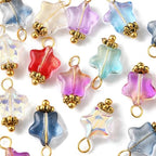 Ipotkitt 100 Pcs Electroplate Glass Star Charms with Glitter Powder Celestial Jewelry Findings Crystal Star Shaped Beads Charms for DIY Jewelry Making - color: 100pcs-Glass Star Charms-14x8x4mm