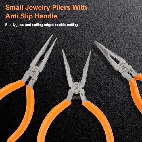 Rongon 3Pack-Mini Needle Nose Pliers 5" Small Long Nose Pliers with Wire Cutters for Jewelry, Making, DIY, Working in Tight Areas (3Pcs) - size: 3Pcs