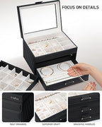 Jewelry Boxes with Glass Lid, Jewelry Boxes for Women 3-Tier Jewelry Organizer with 2 Drawers, Jewelry Display Case Gift for Women Girls Men - Black - color: Black 3-Layer