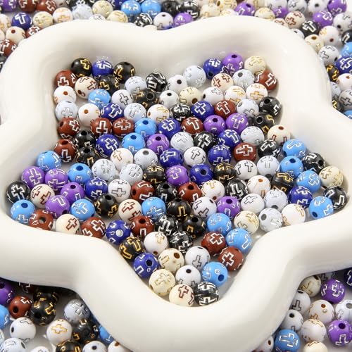 8mm Acrylic Beads 600pcs Cross Bead Multicolor Spacer Bubble Beads Plastic Crafts Bead for DIY Necklaces Bracelets Earrings Jewelry Making (Cross) - color: black&brown
