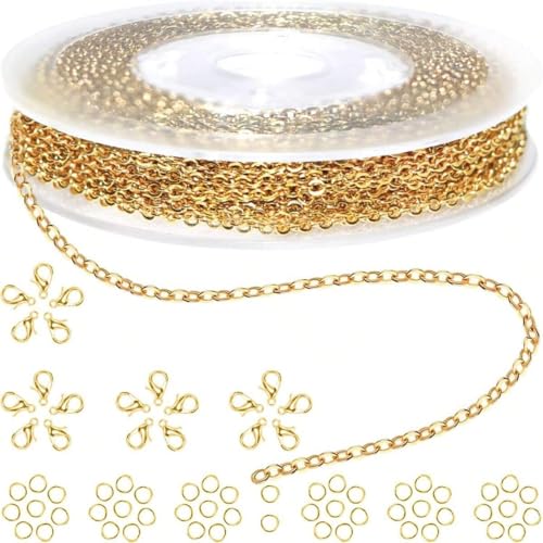 8 Roll Necklace Chains, 8 Colors Jewelry Making Metal Chains with Open Jump Rings & Lobster Clasps for Jewelry Making DIY Necklace Bracelet Anklet - color: 8 Roll
