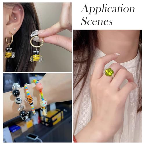 Cheriswelry 45Pcs Handmade Lampwork Glass Beads Flower Bee Glass Loose Spacer Bead Summer Craft Beads 10.5-16.5mm for Earring Bracelet Necklace Jewelry Making - color: Flower & Bee