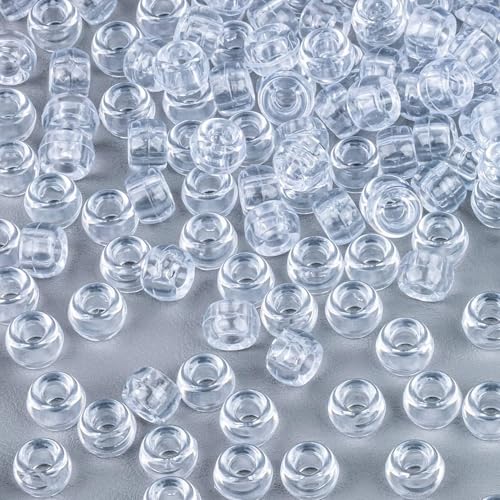 1000+ Pcs Pony Beads Bulk - Sukh 6x9 mm Plastic Bracelet Crystal White Clear Beads for Bracelets Making, Hair Braids, DIY Crafts, Key Chai Making, Home Decor