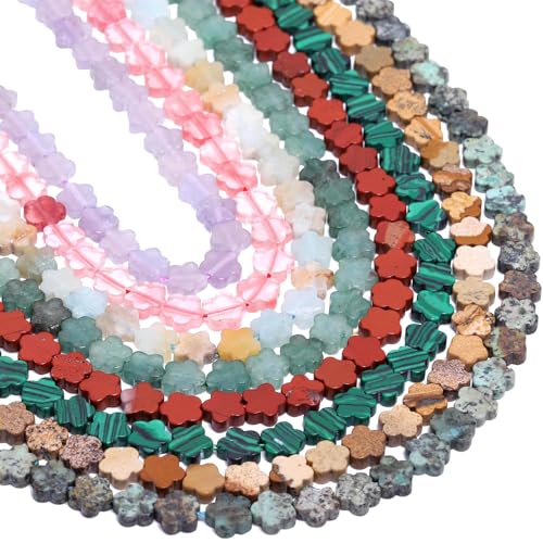 Songxi 60pcs 6mm Green Peacock Plum Blossom Natural Stone Beads for Jewelry Making, Smooth Loose Flower Shape Gemstone Beads for Bracelets Necklace Earrings Making Supplies ﻿ - color: Green Peacock