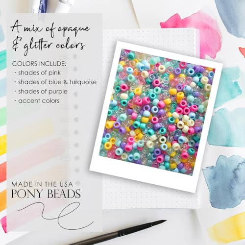 Pool Party Mix Plastic Pony Beads, Made in The USA, 6 x 9mm, Plastic Beads for Jewelry Making, Banners, Concert Festival Bracelets, Necklaces, Art & Fashion, Bulk 700 Beads