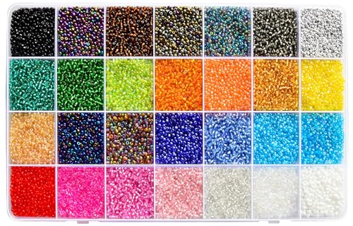 26000PCS 2mm Glass Seed Beads Kit – 28 Assorted Colors Small Beads Set for Jewelry Making, DIY Bracelets, Necklaces, Earrings, Craft Projects - size: 2mm 26000Pcs