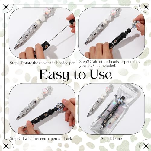 Tondiamo 45 Pcs Full Rhinestone Beadable Pens Bulk Set 15 Glitter Diamond Pens with Cards & Bags Fancy Beaded Pen for Beads DIY Cute Journalling Bling Ballpoint Craft Making(Leopard Print Diamonds) - style: Leopard Print Diamonds