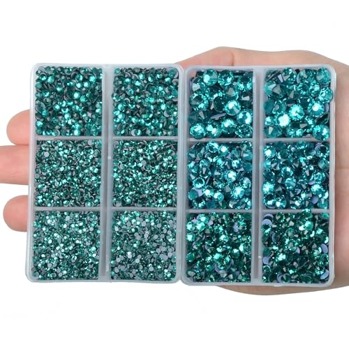 10000Pcs 2-Boxes Mixed Size Hot Fix Round Crystals Gems Glass Stones Hotfix Flat Back Rhinestones with Tweezers and Picking Pencil (Blue Zircon) - color: Blue Zircon, size: 2-Box (10000pcs)