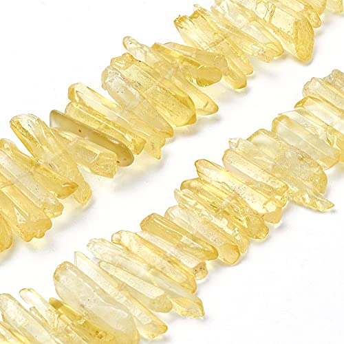 FASHEWELRY 1 Strand Natural Quartz Crystal Points Loose Beads Light Khaki Flat Heishi Gemstone Loose Beads for DIY Jewelry Making - color: Light Khaki