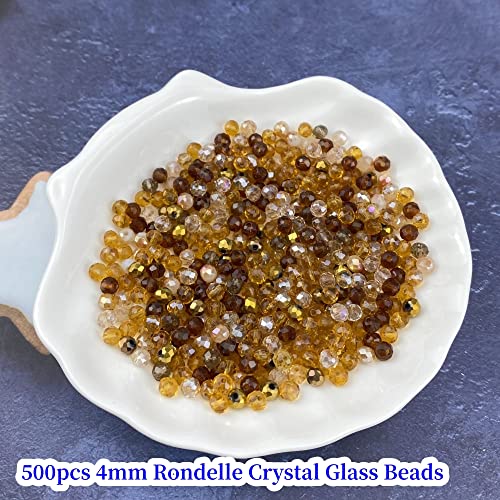 500pcs Crystal Glass Beads 4mm Faceted Rondelle Glass Spacer Beads with Hole for Bracelets Necklace Earring DIY Jewelry Making Craft(Coffee Series) - color: Coffee Series, size: 4mm