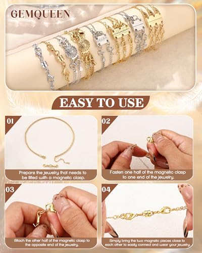 GEMQUEEN Multi Magnetic Necklace Clasps and Closures : White Gold Plated Magnet Jewelry Layering Clasp for Necklaces Multiple Magnets Bracelet Helper Necklace Extenders 8PCS - color: White Gold Plated - 8PCS
