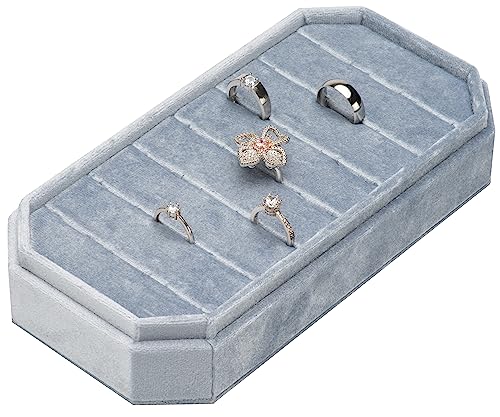 Velvet Ring Organizer Display Tray Jewelry Box Earring Holder Case for Wedding Birthday Christmas Day (Light Ocean Blue) - color: Light Ocean Blue