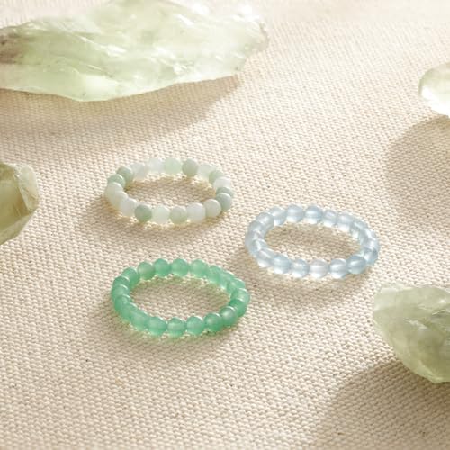 NLIEO Natural Gemstone Stretch Beaded Rings for Women Stackable Dainty Elastic Crystal Rings Jewelry - style: Green Aventurine