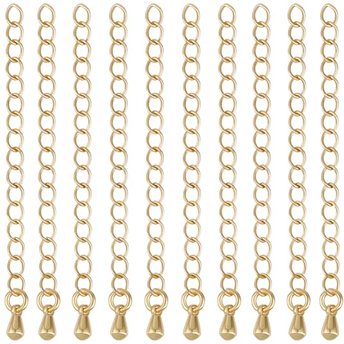 Beebeecraft 1 Box 20Pcs Chain Extender for Jewelry Making 18K Gold Plated Necklace Chain Extender with 3D Teardrop End Charm 2 Inch for Bracelet DIY - color: Gold-teardrop