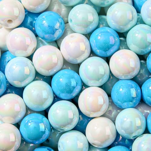 16mm Acrylic Beads 100pcs Chunk Bubblegum Bead Beads for Pens for Necklace Jewelry Bracelets DIY Crafts Making (bluewhite) - color: bluewhite