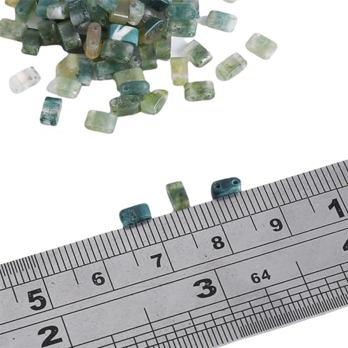Beadia Natural Moss Agate Stone Tila Beads 5x2mm Rectangle 2-Hole Spacer Beads for DIY Bracelet Earring Making 15"/Strand - color: Moss Agate, size: 5x2mm