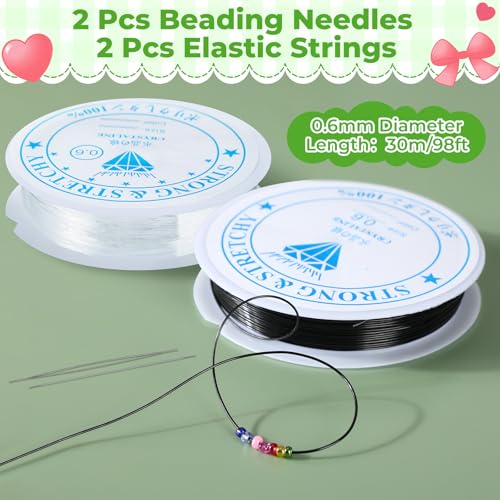 Tondiamo 32000 Pcs 2mm Glass Seed Beads and 12000 Pcs 7mm Tube Beads Set, Small Craft for DIY Bracelet Necklaces Crafting Jewelry Making Supplies with Beading Needles Elastic Strings, 48 Colors