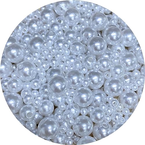 30g Mixed 3-8mm Pearl Beads Round Loose Satin Pearls Plastic Crafts Beads for Jewelry Making Earring Bracelet Necklace Key Chains Vase Fillers Home Decoration (White Serie) - color: White Serie
