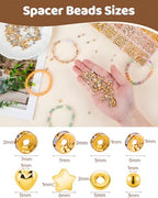 Goldwise Spacer Beads for Jewelry Making, 1280pcs Assorted Round Star Rondelle Heart Gold and Silver Beads for Bracelet Jewelry Making & DIY Crafts - size: Spacer Beads