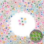 1 Box 600PCS 4X7MM Luminous Heart Beads Holes Acrylic Flat Round Glow in the Dark Plastic Colorful Love Shape Valentine Loose Bead Bulk for Jewelry Making Bracelet Necklace Diy Craft Supply