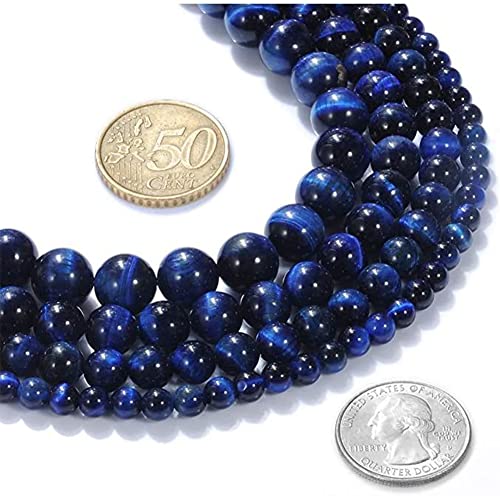 12mm Natural Ink Blue Tiger Eye Gemstone Round Loose Beads Crystal Stone Bracelet Necklace Accessories Crafts for Jewelry Making DIY,1 Strand 15" - color: Blue, size: 12MM