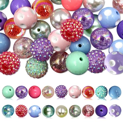 50Pcs Chunky Bubblegum Beads, 20mm Chunky Bubble Gum Beads for Adult DIY - color: Light Pink+Light Blue