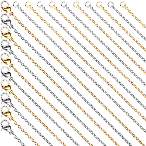 Fadeless Stainless Steel Chains for Jewelry Making, 20 Pack, Hypoallergenic, Silver & Gold Plated Necklace Findings, Accessories (Gold & Silver (21+23")) - color: Gold & Silver (21+23")