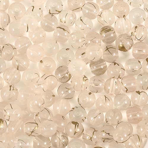 200Pcs Glass Round Beads 8mm Transparent Ink Wash Dye Sprinkled Gold Scattered Beads Handmade DIY Bead Material Bracelet Accessories (Apricot) - color: Apricot